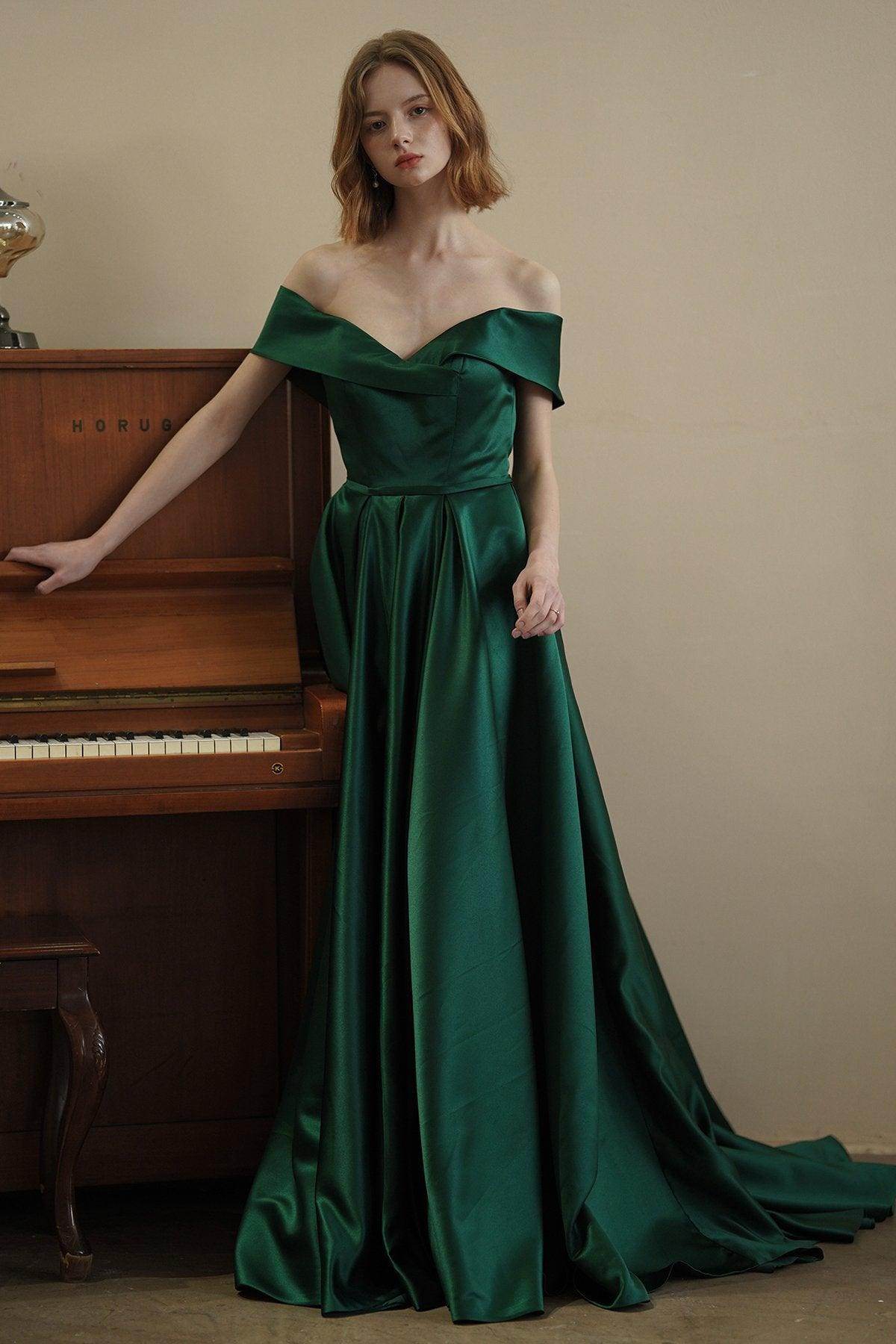 A-Line Sweep-Brush Train Satin Wedding Dress CW3076 - COCOMELODY